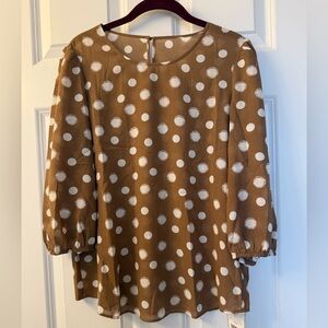 NWT Paipuer Brown Polka Dot Blouse